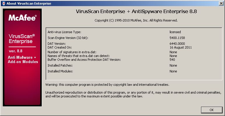Mcafee virusscan enterprise 8 5i plus patch 5